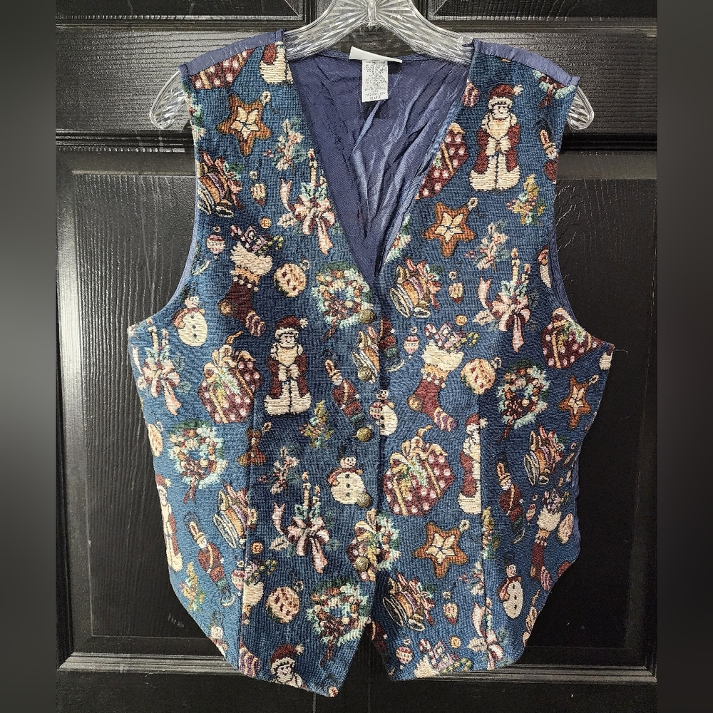 White Stag Blue Christmas Patterned Festive Vest Women's Sz XL Used Great Shape
